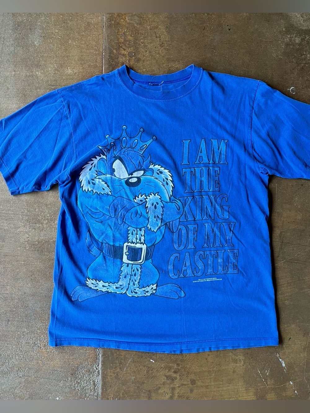 Vintage 90s 1997 Blue Taz Looney Tunes King of my Castle T-Shirt Unisex XL Y2K
